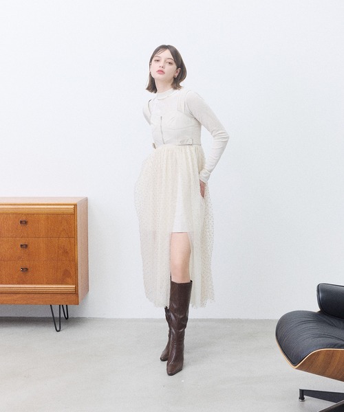 EIMY ISTOIRE(エイミーイストワール)の「デコラティブチュールドッキングワンピース(ワンピース・レディース・アイボリー/ブラック/グレー・S/M)」の4枚目の写真