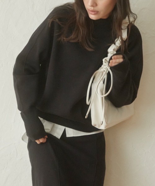 ACYM（アシーム）の「Sweat like knit トップス（スウェット・レディース・グレー/ブラック・FREE）」の2枚目の写真