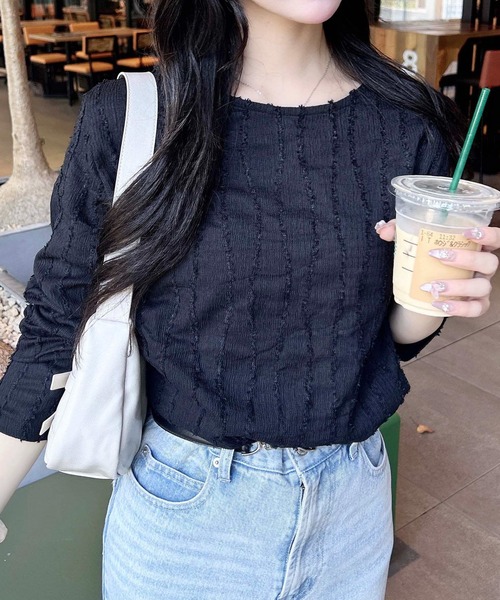 INGNI(イング)の「【WEB限定】フリンジトップス(Tシャツ/カットソー・レディース・ブルー/アイボリー/ブラック・M)」の3枚目の写真