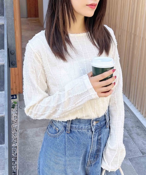 INGNI(イング)の「【WEB限定】フリンジトップス(Tシャツ/カットソー・レディース・ブルー/アイボリー/ブラック・M)」の7枚目の写真