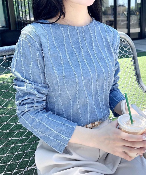 EBONY エボニー フリンジトップス ブルー INGNI（イング） ブラウス シャツ 「WEB限定」フリンジトップス