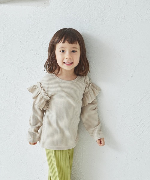 pairmanon（ペアマノン）の「【軽ふわっふる】 ワッフル 袖フリル アソート 長袖Tシャツ（Tシャツ/カットソー・キッズ・ブラック/ブラック系その他2/パープル系その他/ホワイト系その他/ブラック系その他/ホワイト系その他2/ホワイト系その他4/グリーン系その他/ベージュ/ピンク/ブラウン/アイボリー/ピンク系その他/オレンジ系その他・90/120/150/100/110/130/140）」の10枚目の写真