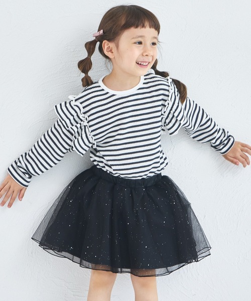 pairmanon（ペアマノン）の「【軽ふわっふる】 ワッフル 袖フリル アソート 長袖Tシャツ（Tシャツ/カットソー・キッズ・ブラック/ブラック系その他2/パープル系その他/ホワイト系その他/ブラック系その他/ホワイト系その他2/ホワイト系その他4/グリーン系その他/ベージュ/ピンク/ブラウン/アイボリー/ピンク系その他/オレンジ系その他・90/120/150/100/110/130/140）」の3枚目の写真