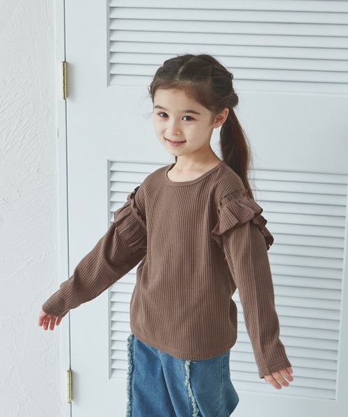 pairmanon（ペアマノン）の「【軽ふわっふる】 ワッフル 袖フリル アソート 長袖Tシャツ（Tシャツ/カットソー・キッズ・ブラック/ブラック系その他2/パープル系その他/ホワイト系その他/ブラック系その他/ホワイト系その他2/ホワイト系その他4/グリーン系その他/ベージュ/ピンク/ブラウン/アイボリー/ピンク系その他/オレンジ系その他・90/120/150/100/110/130/140）」の9枚目の写真