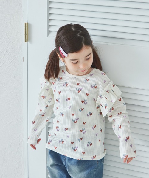 pairmanon（ペアマノン）の「【軽ふわっふる】 ワッフル 袖フリル アソート 長袖Tシャツ（Tシャツ/カットソー・キッズ・ブラック/ブラック系その他2/パープル系その他/ホワイト系その他/ブラック系その他/ホワイト系その他2/ホワイト系その他4/グリーン系その他/ベージュ/ピンク/ブラウン/アイボリー/ピンク系その他/オレンジ系その他・90/120/150/100/110/130/140）」の4枚目の写真