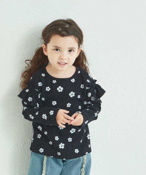 pairmanon（ペアマノン）の「【軽ふわっふる】 ワッフル 袖フリル アソート 長袖Tシャツ（Tシャツ/カットソー・キッズ・ブラック/ブラック系その他2/パープル系その他/ホワイト系その他/ブラック系その他/ホワイト系その他2/ホワイト系その他4/グリーン系その他/ベージュ/ピンク/ブラウン/アイボリー/ピンク系その他/オレンジ系その他・90/120/150/100/110/130/140）」の8枚目の写真