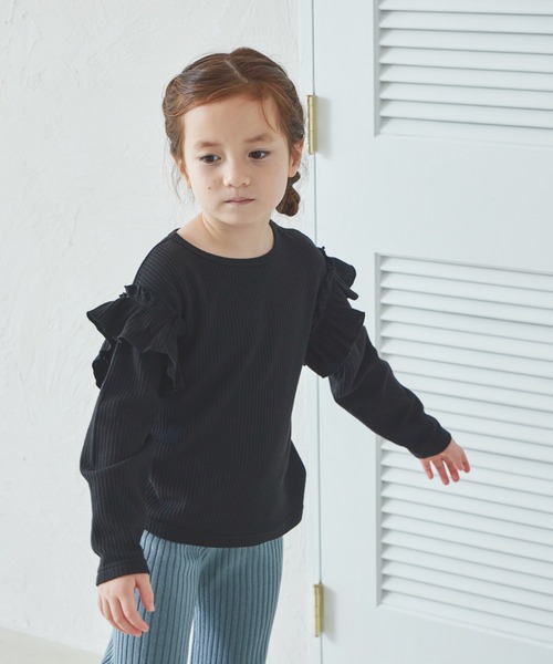 pairmanon（ペアマノン）の「【軽ふわっふる】 ワッフル 袖フリル アソート 長袖Tシャツ（Tシャツ/カットソー・キッズ・ブラック/ブラック系その他2/パープル系その他/ホワイト系その他/ブラック系その他/ホワイト系その他2/ホワイト系その他4/グリーン系その他/ベージュ/ピンク/ブラウン/アイボリー/ピンク系その他/オレンジ系その他・90/120/150/100/110/130/140）」の6枚目の写真