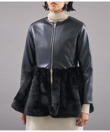 Settimissimo | エコファーペプラムレザーライクジャケット(ノーカラージャケット)