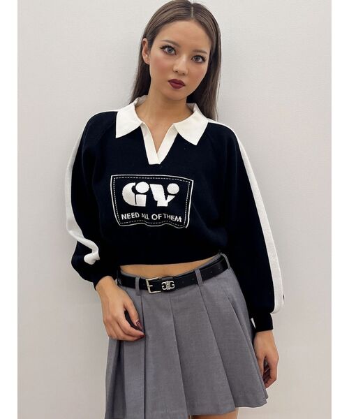 GYDA(ジェイダ)の「round GY BICOLOR POLOニットトップス(ニット/セーター・レディース・オフホワイト/ブラック/スカイブルー・FREE)」の18枚目の写真