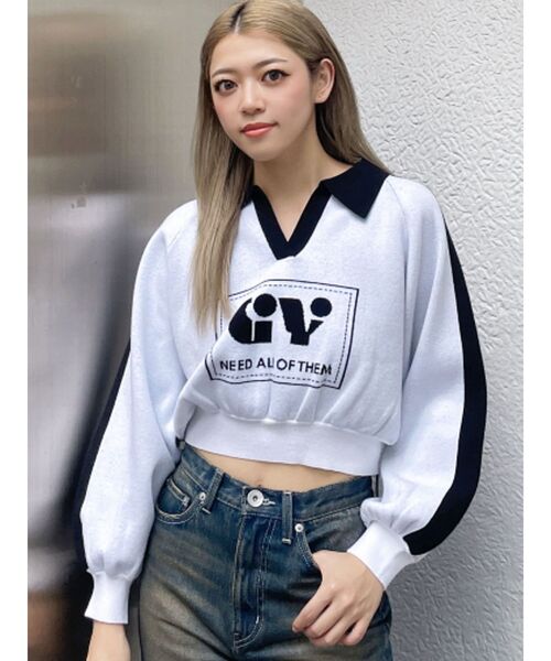 GYDA(ジェイダ)の「round GY BICOLOR POLOニットトップス(ニット/セーター・レディース・オフホワイト/ブラック/スカイブルー・FREE)」の12枚目の写真
