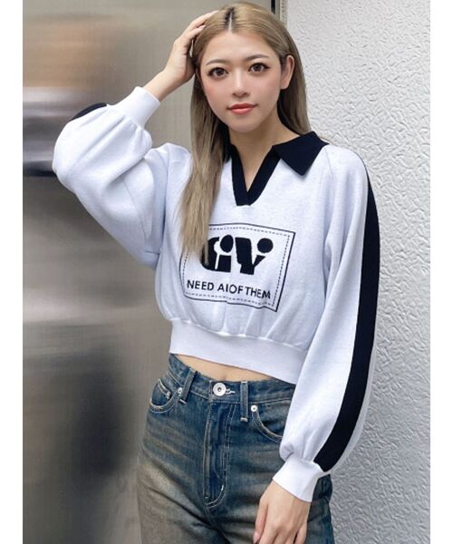 GYDA(ジェイダ)の「round GY BICOLOR POLOニットトップス(ニット/セーター・レディース・オフホワイト/ブラック/スカイブルー・FREE)」の13枚目の写真