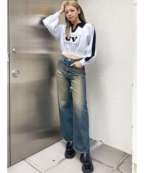 GYDA(ジェイダ)の「round GY BICOLOR POLOニットトップス(ニット/セーター・レディース・オフホワイト/ブラック/スカイブルー・FREE)」の15枚目の写真