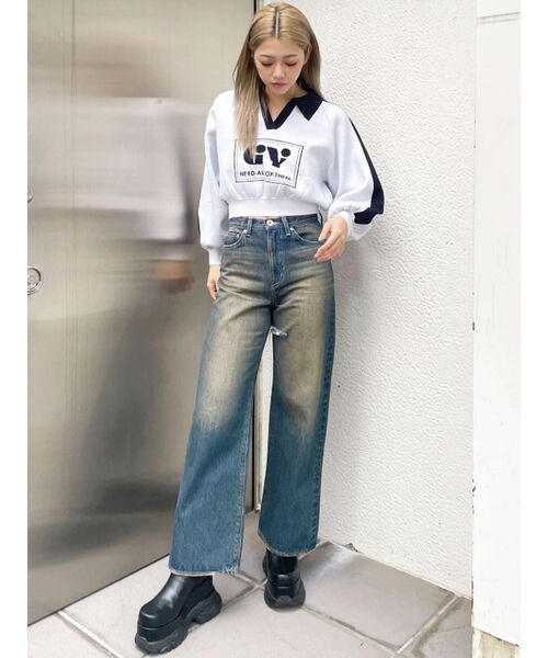 GYDA(ジェイダ)の「round GY BICOLOR POLOニットトップス(ニット/セーター・レディース・オフホワイト/ブラック/スカイブルー・FREE)」の16枚目の写真
