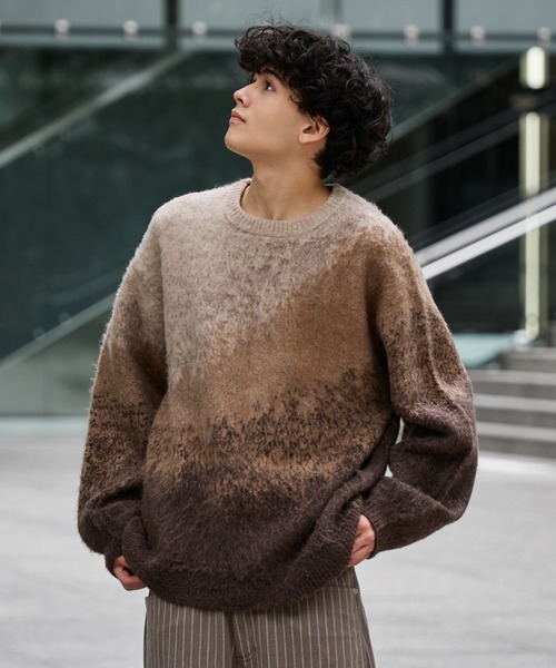 kutir(クティール)の「MOHAIR LIKE ABSTRACT KNIT/モヘアライクアブストラクトニット(ニット/セーター・メンズ・ライトグレー/ブラウン/ブラック・LARGE/MEDIUM)」の3枚目の写真