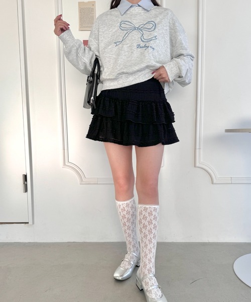 Loueme（ルエム）の「【5色展開】ホイップレースフリルミニスカパン（スカート・レディース・アイボリー/ピンク/ブラック/ホワイト/ライトブルー・FREE）」の17枚目の写真