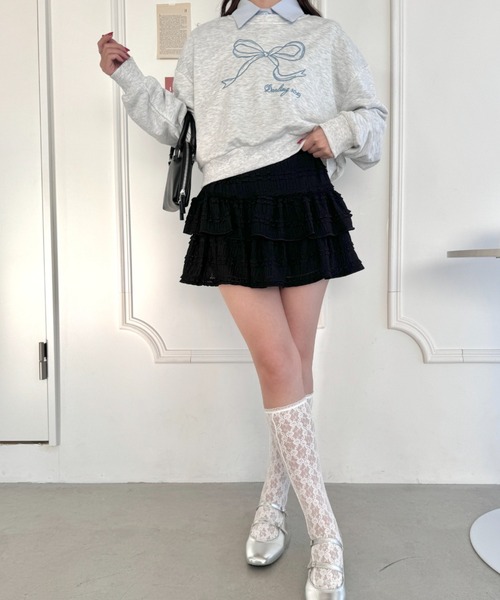 Loueme（ルエム）の「【5色展開】ホイップレースフリルミニスカパン（スカート・レディース・アイボリー/ピンク/ブラック/ホワイト/ライトブルー・FREE）」の18枚目の写真