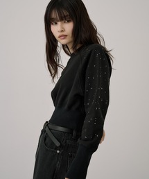 ラインストーンショートプルオーバー｜ウォッシャブル/保温