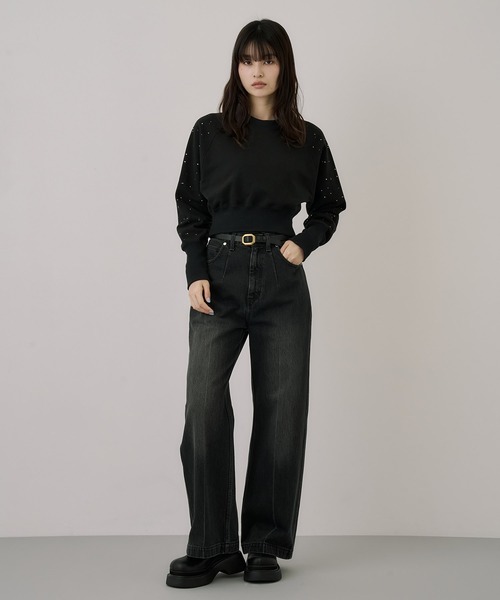 UNITED TOKYO(ユナイテッドトウキョウ)の「ラインストーンショートプルオーバー|ウォッシャブル/春服(スウェット・レディース・ブラック/グリーン・FREE)」の18枚目の写真