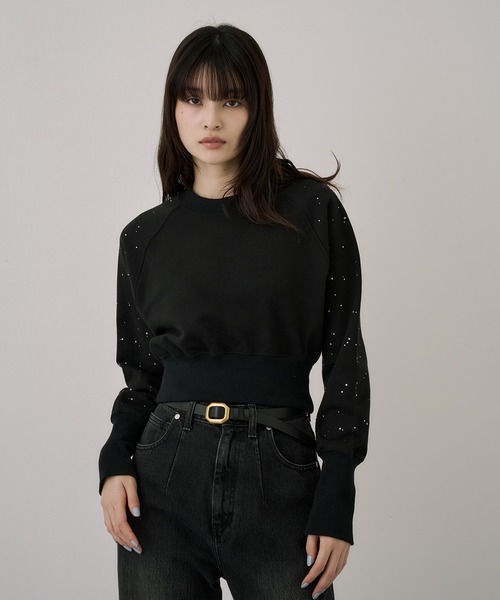 UNITED TOKYO(ユナイテッドトウキョウ)の「ラインストーンショートプルオーバー|ウォッシャブル/春服(スウェット・レディース・ブラック/グリーン・FREE)」の17枚目の写真