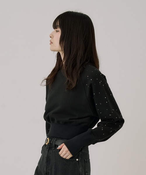 UNITED TOKYO(ユナイテッドトウキョウ)の「ラインストーンショートプルオーバー|ウォッシャブル/春服(スウェット・レディース・ブラック/グリーン・FREE)」の15枚目の写真