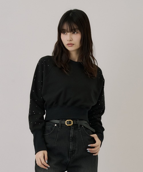 UNITED TOKYO(ユナイテッドトウキョウ)の「ラインストーンショートプルオーバー|ウォッシャブル/春服(スウェット・レディース・ブラック/グリーン・FREE)」の16枚目の写真