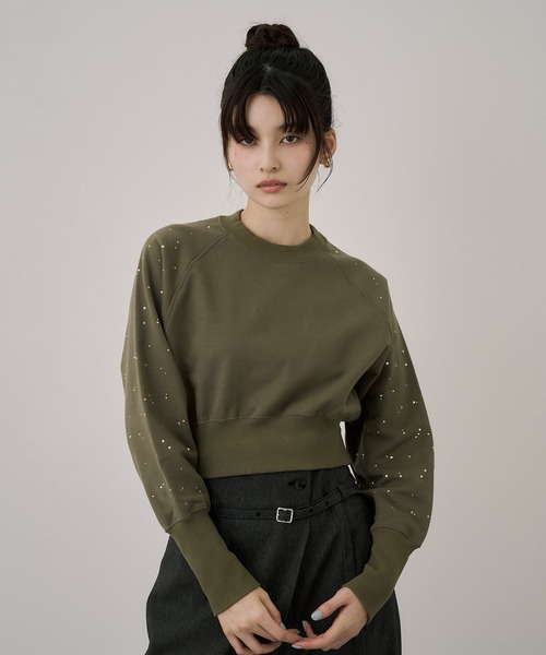 UNITED TOKYO(ユナイテッドトウキョウ)の「ラインストーンショートプルオーバー|ウォッシャブル/春服(スウェット・レディース・ブラック/グリーン・FREE)」の6枚目の写真