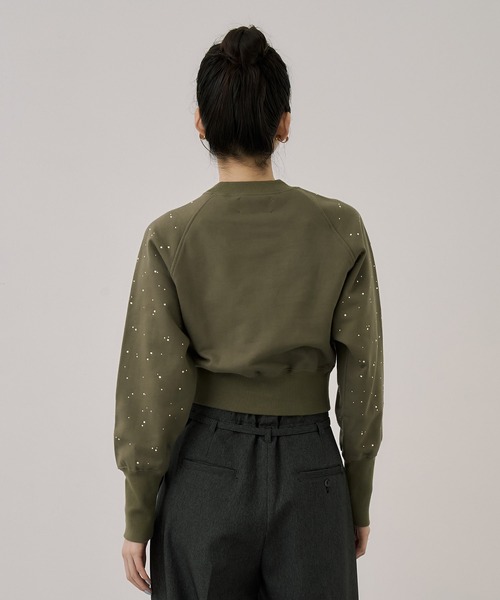 UNITED TOKYO(ユナイテッドトウキョウ)の「ラインストーンショートプルオーバー|ウォッシャブル/春服(スウェット・レディース・ブラック/グリーン・FREE)」の3枚目の写真