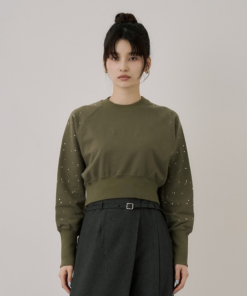 UNITED TOKYO(ユナイテッドトウキョウ)の「ラインストーンショートプルオーバー|ウォッシャブル/春服(スウェット・レディース・ブラック/グリーン・FREE)」の5枚目の写真