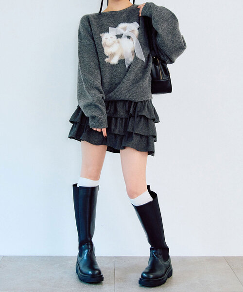 OLIVE des OLIVE（オリーブデオリーブ）の「アソートジャガードニット（ニット/セーター・レディース・チャコールグレー/ピンク/アイボリー/ブラック・FREE）」の17枚目の写真