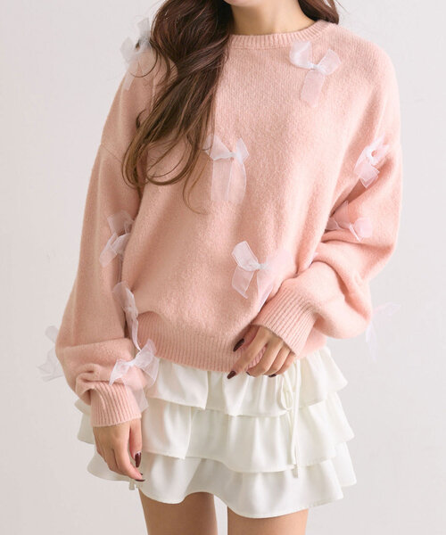 OLIVE des OLIVE（オリーブデオリーブ）の「アソートジャガードニット（ニット/セーター・レディース・チャコールグレー/ピンク/アイボリー/ブラック・FREE）」の4枚目の写真