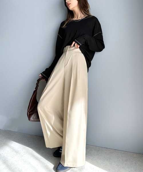 セール】上品なデザインと履き心地。タック使いワイドシルエットハイ