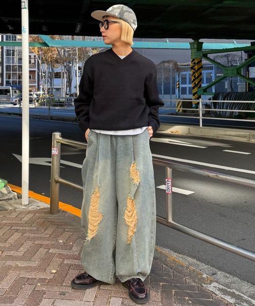 CIAOPANIC TYPY（チャオパニックティピー）の「【UNISEX】ダメージデニムカーブパンツ（デニムパンツ・メンズ・ブルー/ネイビー/ブラック・MEDIUM/LARGE）」の18枚目の写真