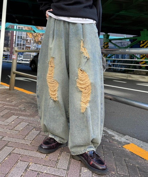 CIAOPANIC TYPY（チャオパニックティピー）の「【UNISEX】ダメージデニムカーブパンツ（デニムパンツ・メンズ・ブルー/ネイビー/ブラック・MEDIUM/LARGE）」の13枚目の写真