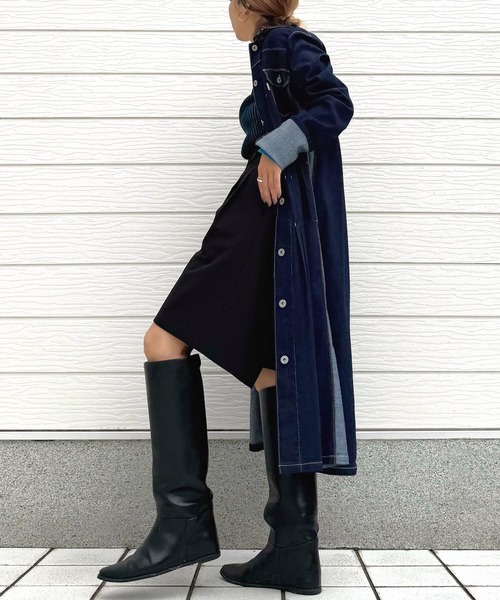 Q（キュー）の「デニムロングジャケット（デニムジャケット・レディース・ネイビー・MEDIUM）」の18枚目の写真