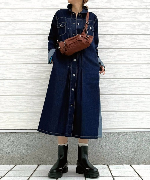 Q（キュー）の「デニムロングジャケット（デニムジャケット・レディース・ネイビー・MEDIUM）」の20枚目の写真