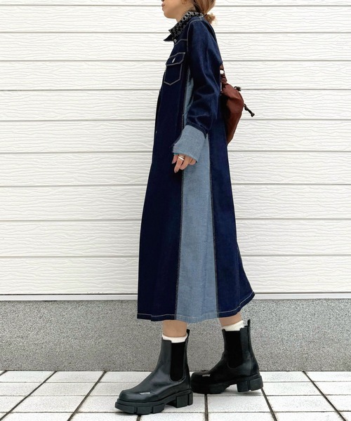 Q（キュー）の「デニムロングジャケット（デニムジャケット・レディース・ネイビー・MEDIUM）」の21枚目の写真