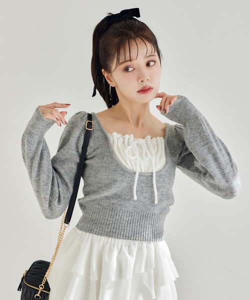 ★さくら★【新品未使用】OHGA ドッキングニット 黒 セール】レイヤードドッキングニット（ニット/セーター）｜one after