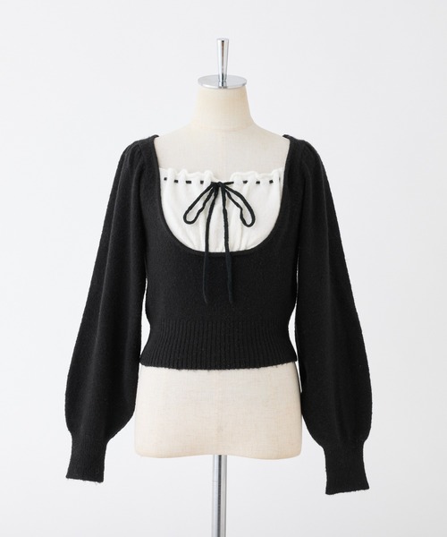 one after another NICE CLAUP(ワンアフターアナザーナイスクラップ)の「レイヤードドッキングニット(ニット/セーター・レディース・ブラック/杢グレー/オフホワイト/ピンク・FREE)」の9枚目の写真