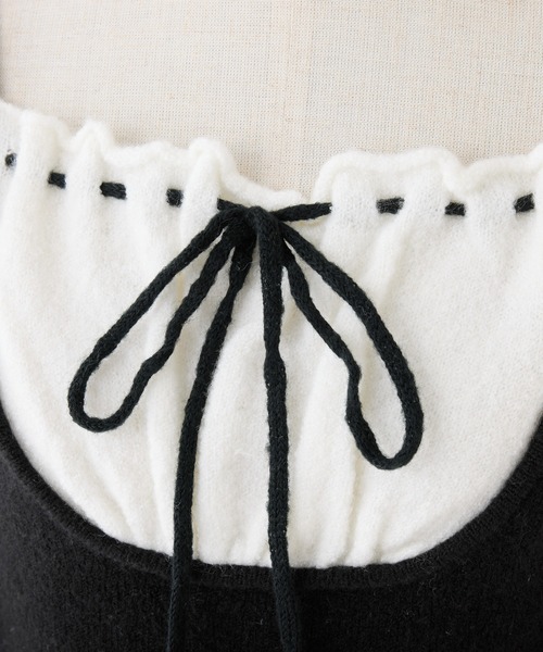 one after another NICE CLAUP(ワンアフターアナザーナイスクラップ)の「レイヤードドッキングニット(ニット/セーター・レディース・ブラック/杢グレー/オフホワイト/ピンク・FREE)」の6枚目の写真