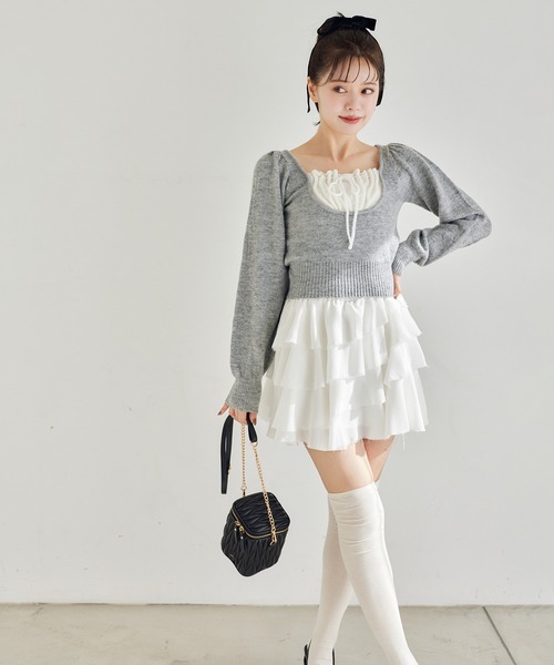 one after another NICE CLAUP(ワンアフターアナザーナイスクラップ)の「レイヤードドッキングニット(ニット/セーター・レディース・ブラック/杢グレー/オフホワイト/ピンク・FREE)」の19枚目の写真