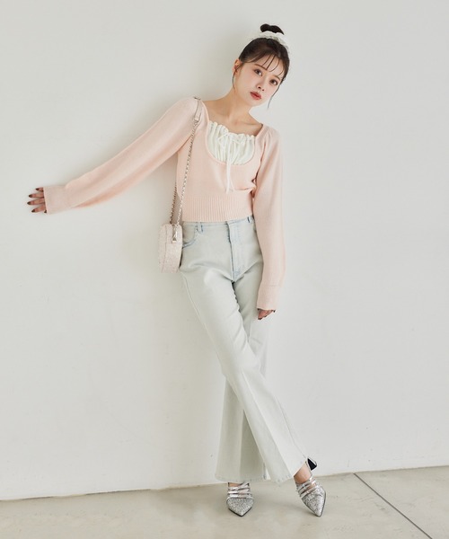 one after another NICE CLAUP(ワンアフターアナザーナイスクラップ)の「レイヤードドッキングニット(ニット/セーター・レディース・ブラック/杢グレー/オフホワイト/ピンク・FREE)」の12枚目の写真