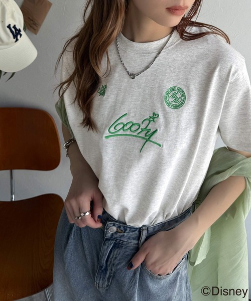 セール】大人女子必見！ 綿100％「ディズニー」サイン風刺繍Tシャツ