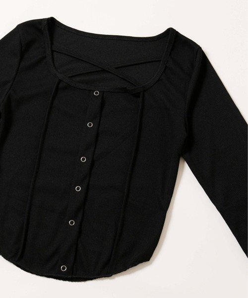 PHILLY（フィリー）の「【PHILLY】クロスデザインフェイクカーデトップス（Tシャツ/カットソー・レディース・ブラック/グレー/ホワイト・FREE）」の10枚目の写真