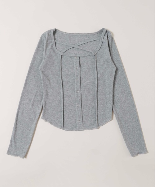 PHILLY（フィリー）の「【PHILLY】クロスデザインフェイクカーデトップス（Tシャツ/カットソー・レディース・ブラック/グレー/ホワイト・FREE）」の8枚目の写真