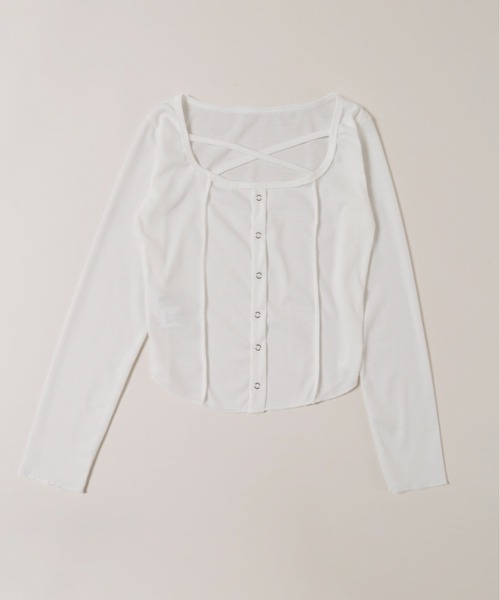 PHILLY（フィリー）の「【PHILLY】クロスデザインフェイクカーデトップス（Tシャツ/カットソー・レディース・ブラック/グレー/ホワイト・FREE）」の6枚目の写真