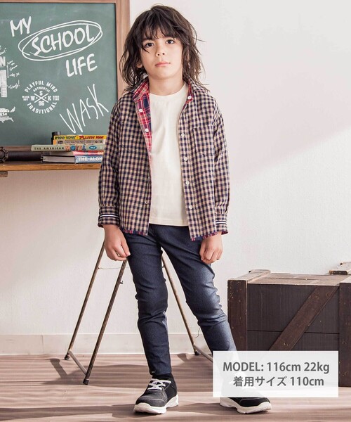 WASK（ワスク）の「チェック柄リバーシブルガーゼシャツ(100~160cm)（シャツ/ブラウス・キッズ・ネイビー・140cm/150cm/160cm/120cm/130cm）」の5枚目の写真
