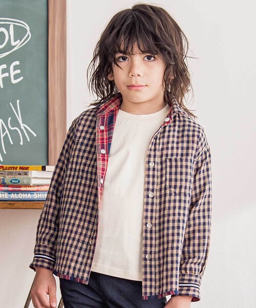 WASK（ワスク）の「チェック柄リバーシブルガーゼシャツ(100~160cm)（シャツ/ブラウス・キッズ・ネイビー・140cm/150cm/160cm/120cm/130cm）」の7枚目の写真