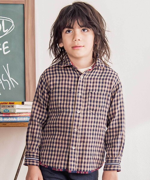 WASK（ワスク）の「チェック柄リバーシブルガーゼシャツ(100~160cm)（シャツ/ブラウス・キッズ・ネイビー・140cm/150cm/160cm/120cm/130cm）」の8枚目の写真