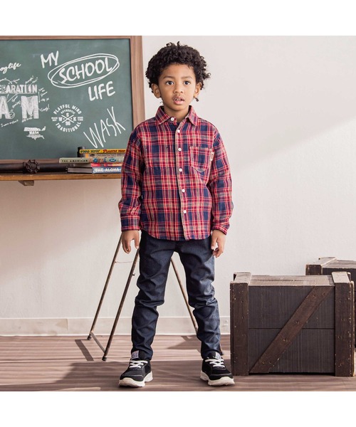 WASK（ワスク）の「チェック柄リバーシブルガーゼシャツ(100~160cm)（シャツ/ブラウス・キッズ・ネイビー・140cm/150cm/160cm/120cm/130cm）」の2枚目の写真