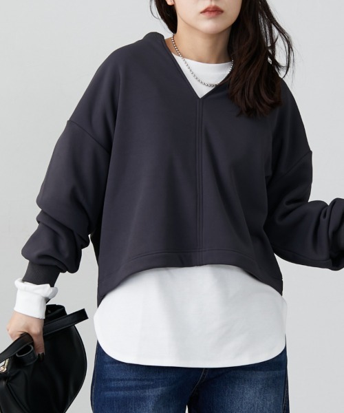 nissen(ニッセン)の「裏シャギー上下セットアップ(キーネックプルオーバー+Iラインスカート)(Tシャツ/カットソー・レディース・グレー/ブラック・S/3L/LL/L/M)」の18枚目の写真